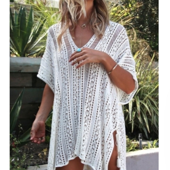 New CLEARANCE White Knitted Tassel Cover Up - Picture 3 of 5